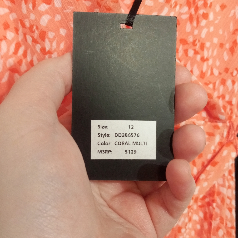 🧁B2G1🧁 DKNY Coral High Low Faux-Wrap Dress with Tie - Picture 10 of 13